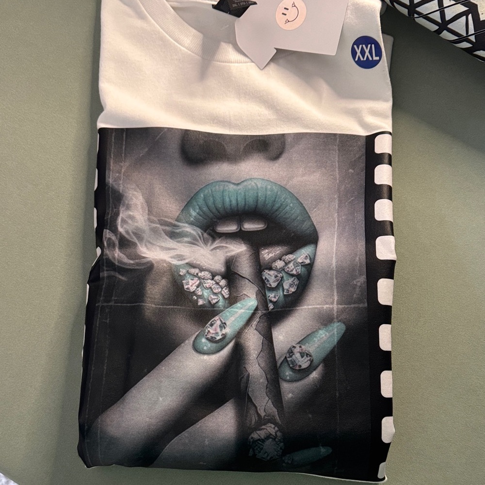 Graphic Tee with Smoking Lips Design